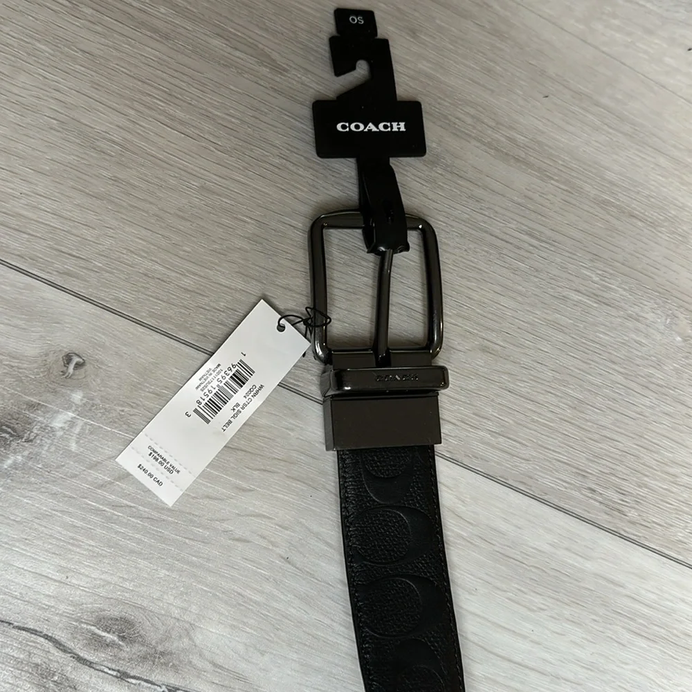Coach Harness Buckle Cut To Size Reversible Belt Black 50